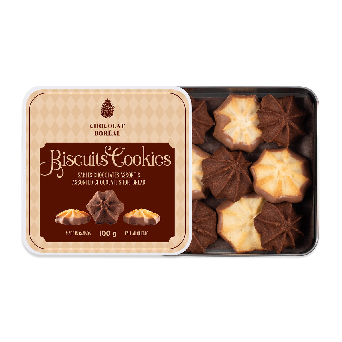 Metal box assorted chocolate shortbread cookies (100 gr)