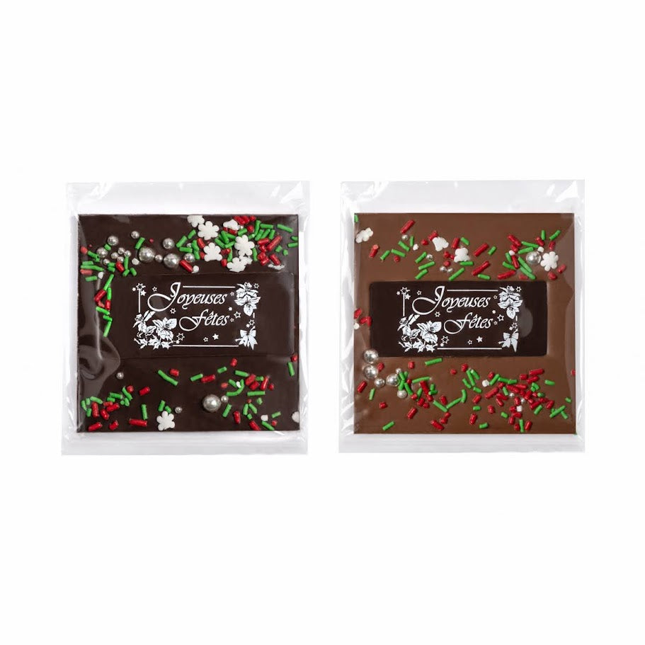 Carte chocolatée Joyeuses fêtes décors en sucre