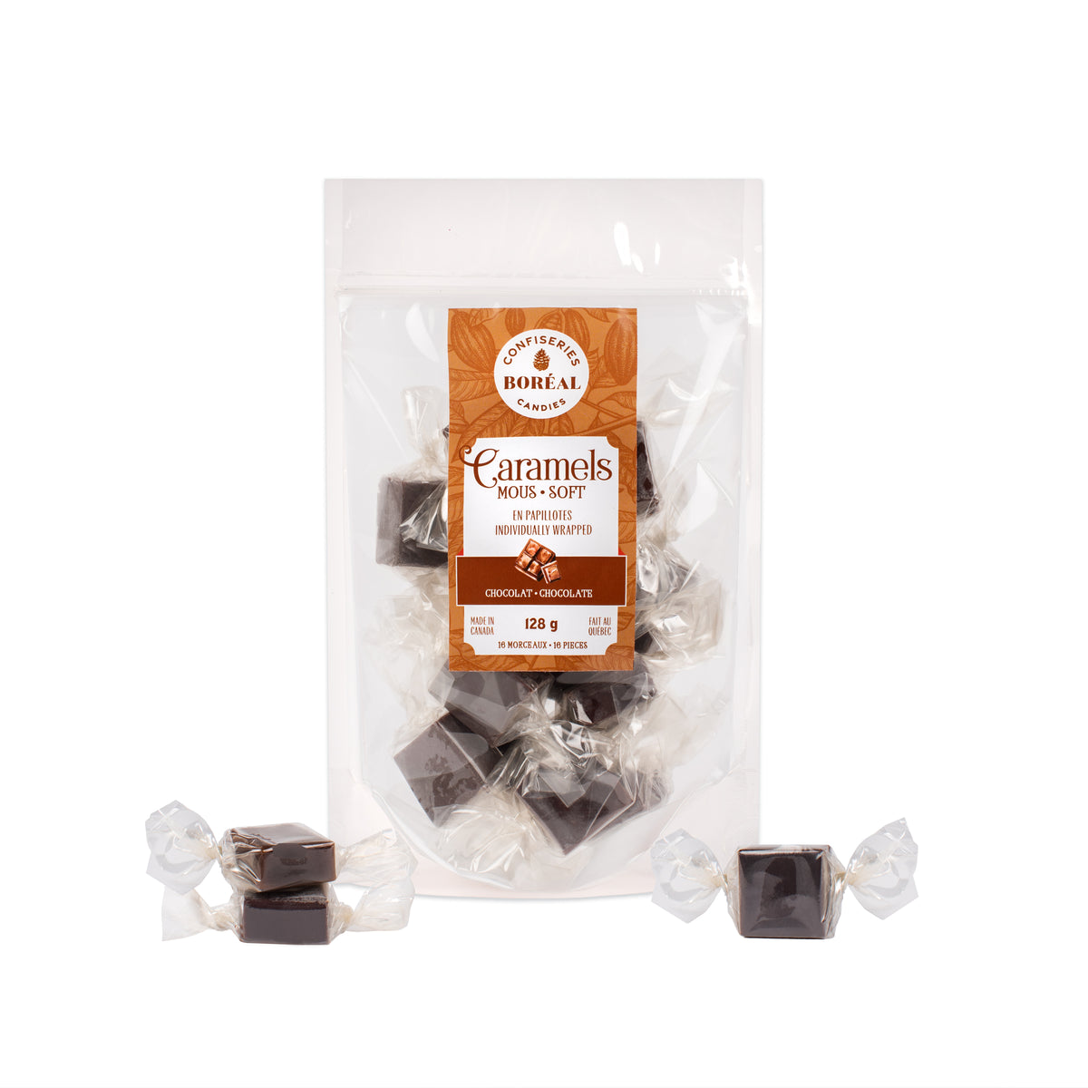 Caramels SOFT - Individually wrapped : Chocolate (128gr)