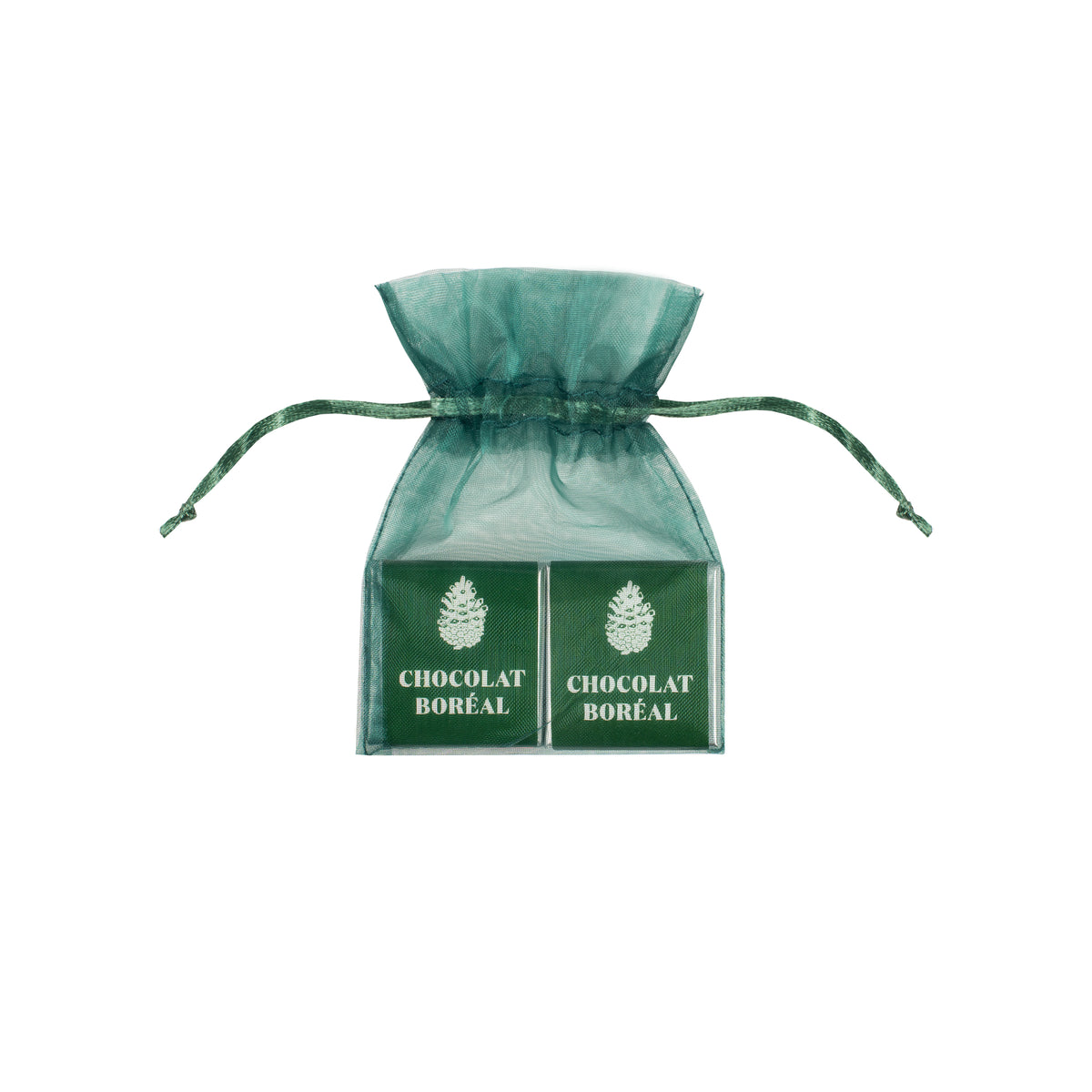 Green pouch of 2 squares chocolate - Dark fir