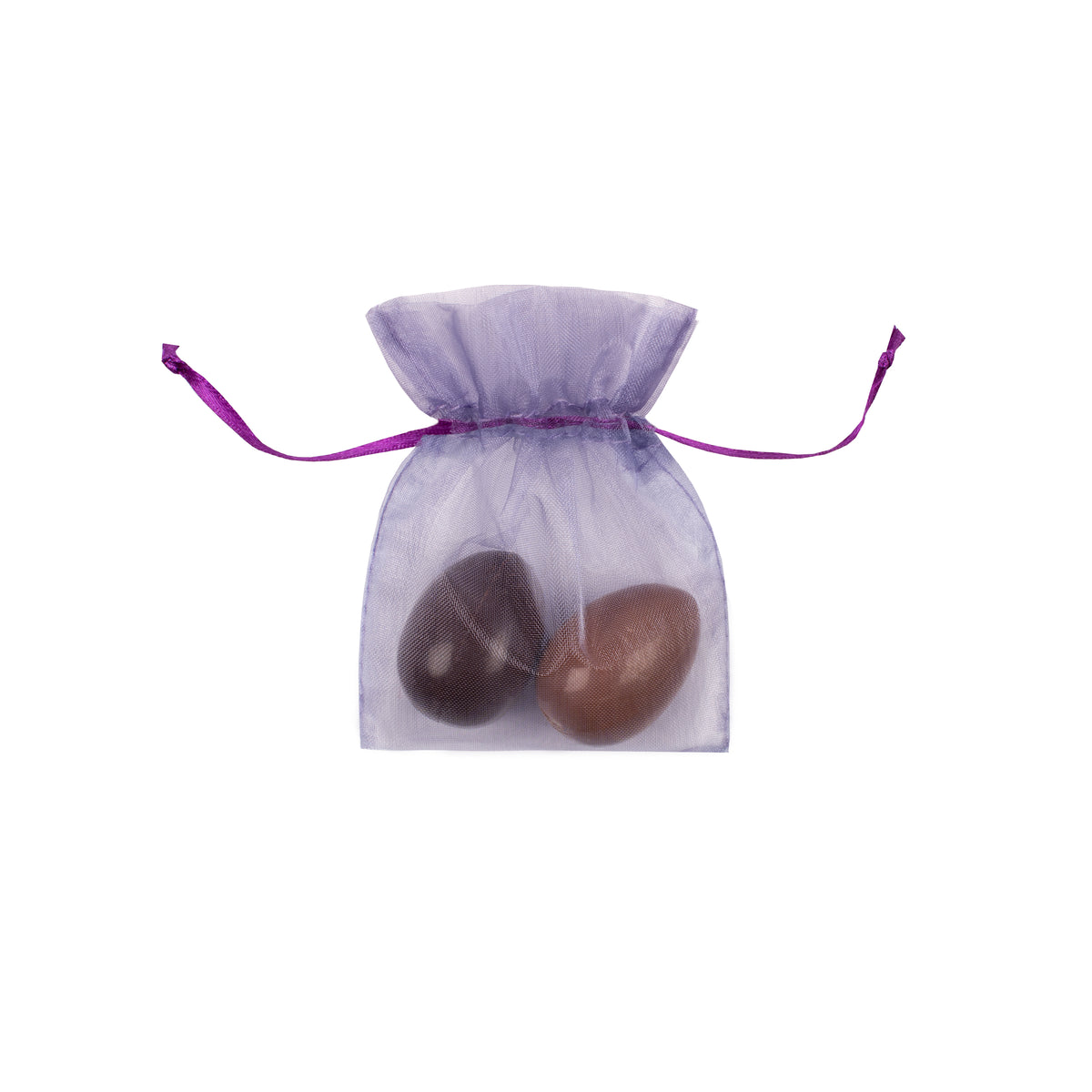 Pochette violette de 2 lapins pralinés de Pâques