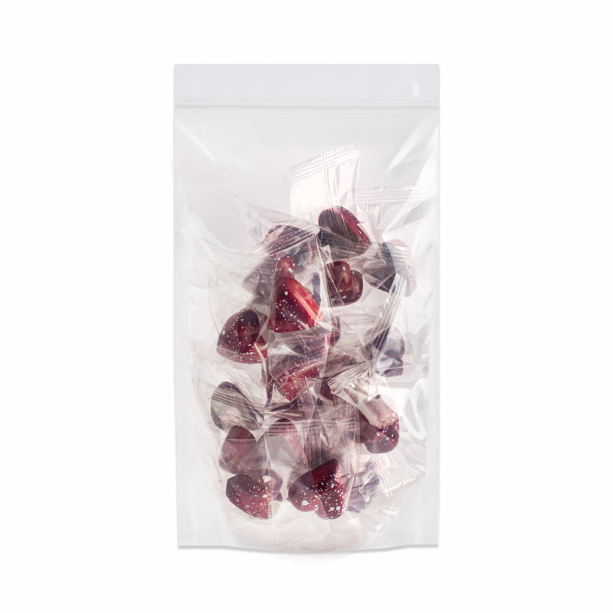 Bag of 50 individually wrapped heart filled with passion fruit caramel