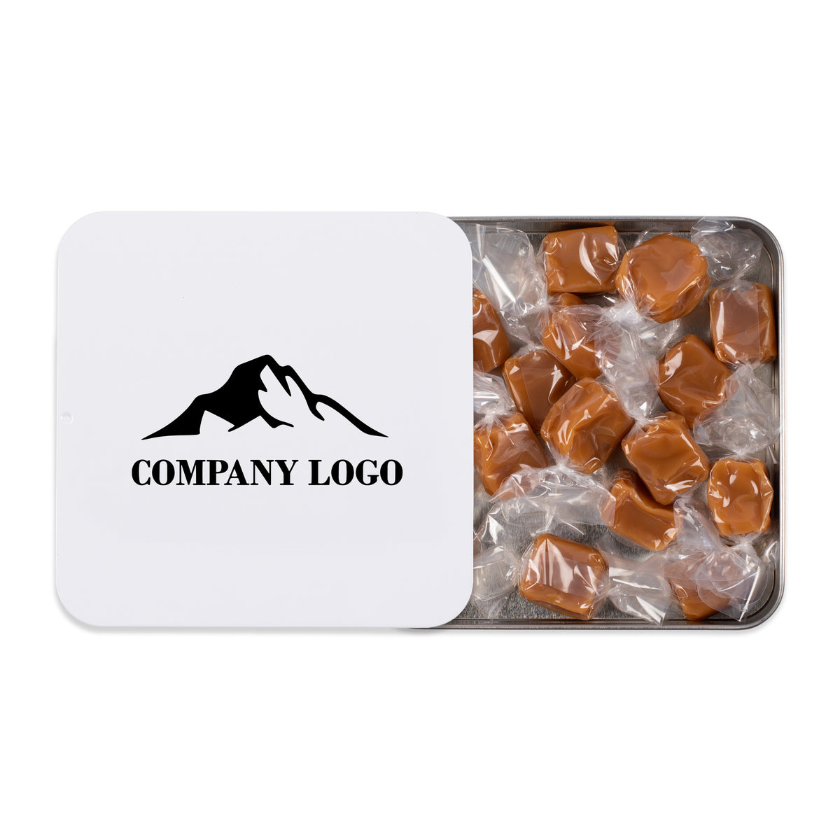 Boîte métallique blanche personnalisée de Caramels MOUS: Fleur de sel