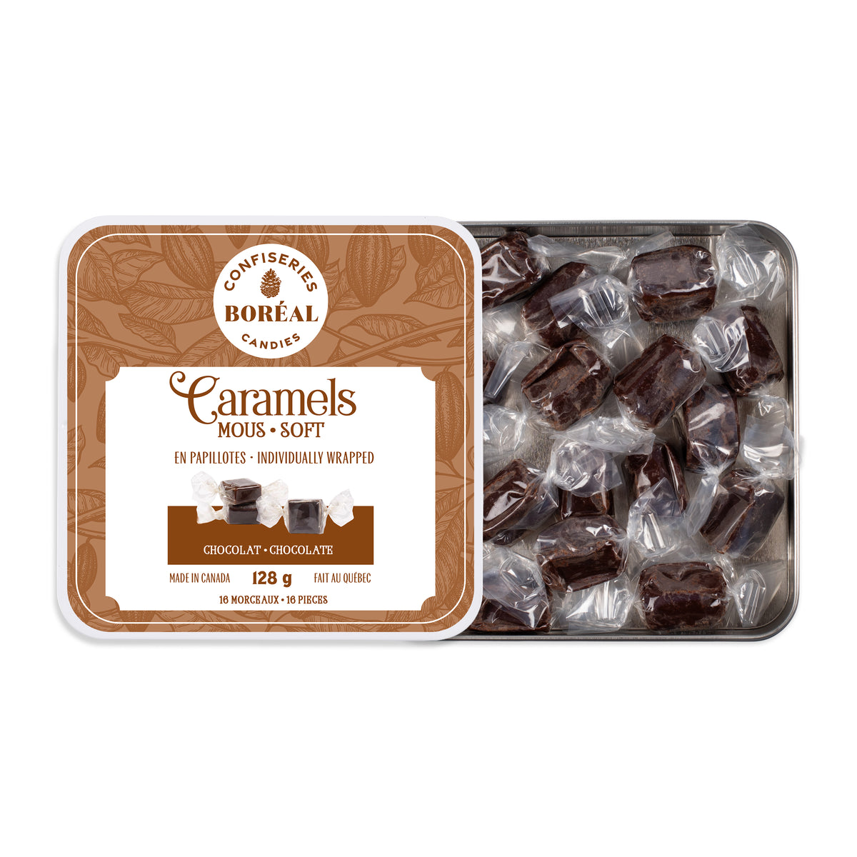 Box: Caramels SOFT - Individually wrapped : Chocolate (128gr)