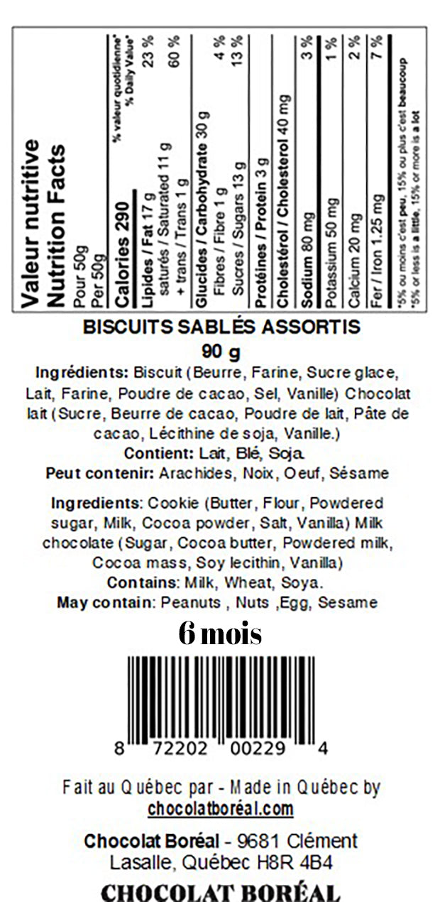 Boîte métallique blanche personnalisée de biscuits sablés chocolatés assortis