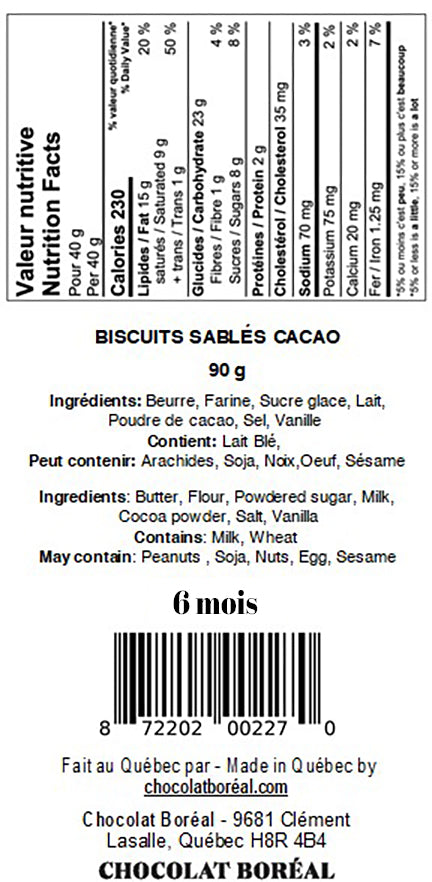 Cocoa shortbread cookies (90gr)