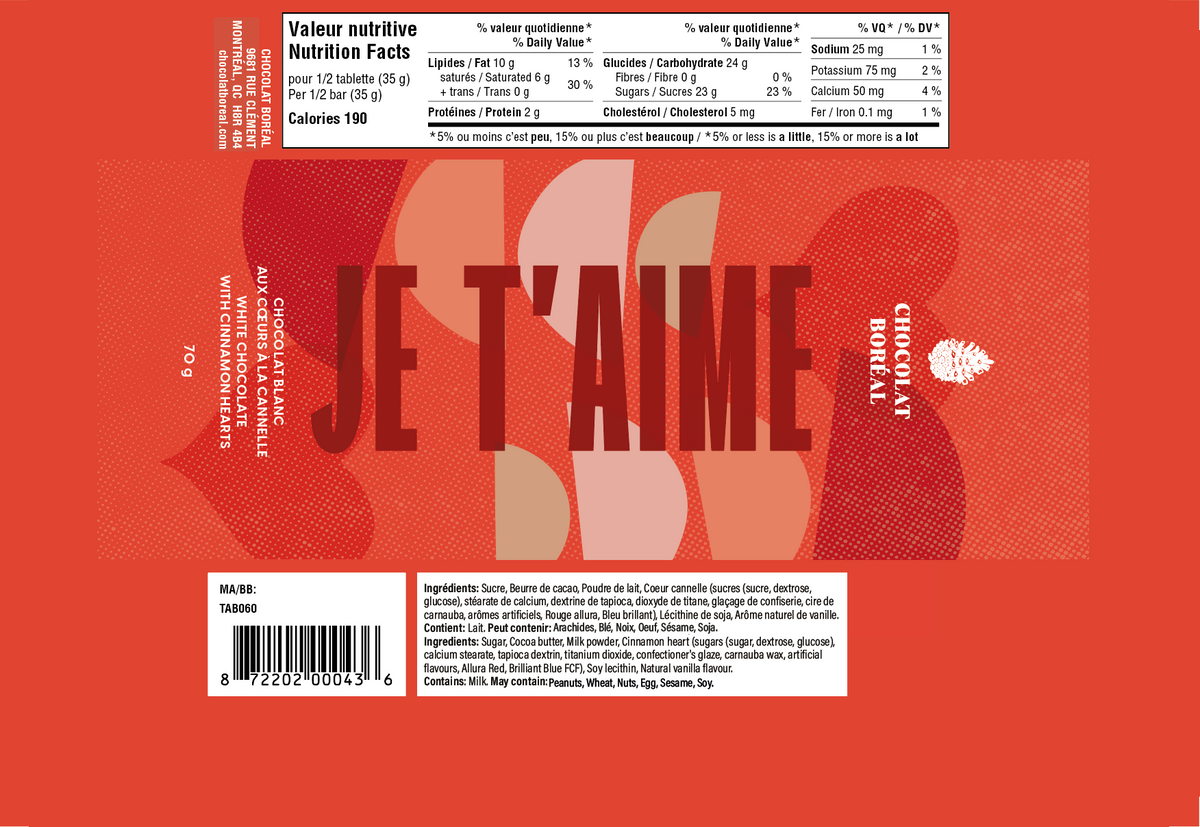 Je t&#39;aime WHITE - Cinnamon hearts (70gr)