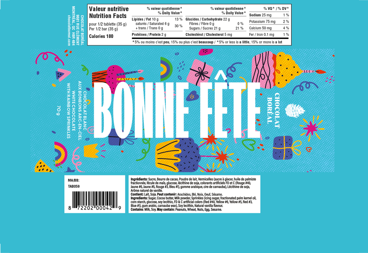 Bonne fête (french version) WHITE - Rainbow sprinkles (70gr)
