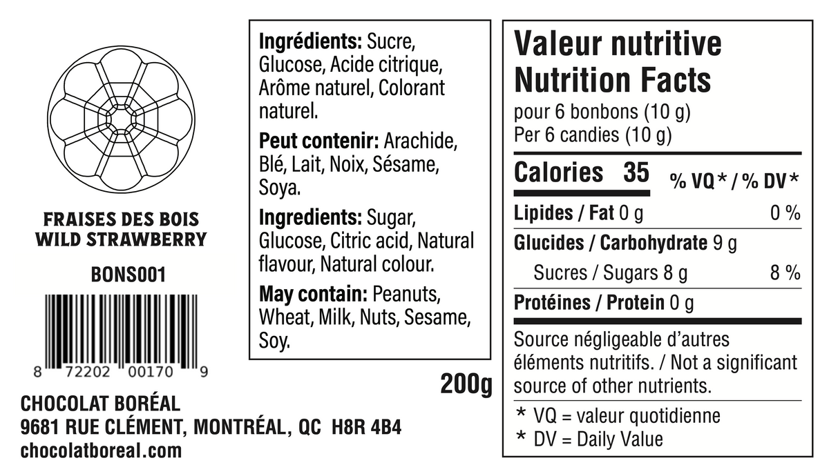 Sachet : BONBONS DURS à l'ancienne : Fraises des bois (200g)
