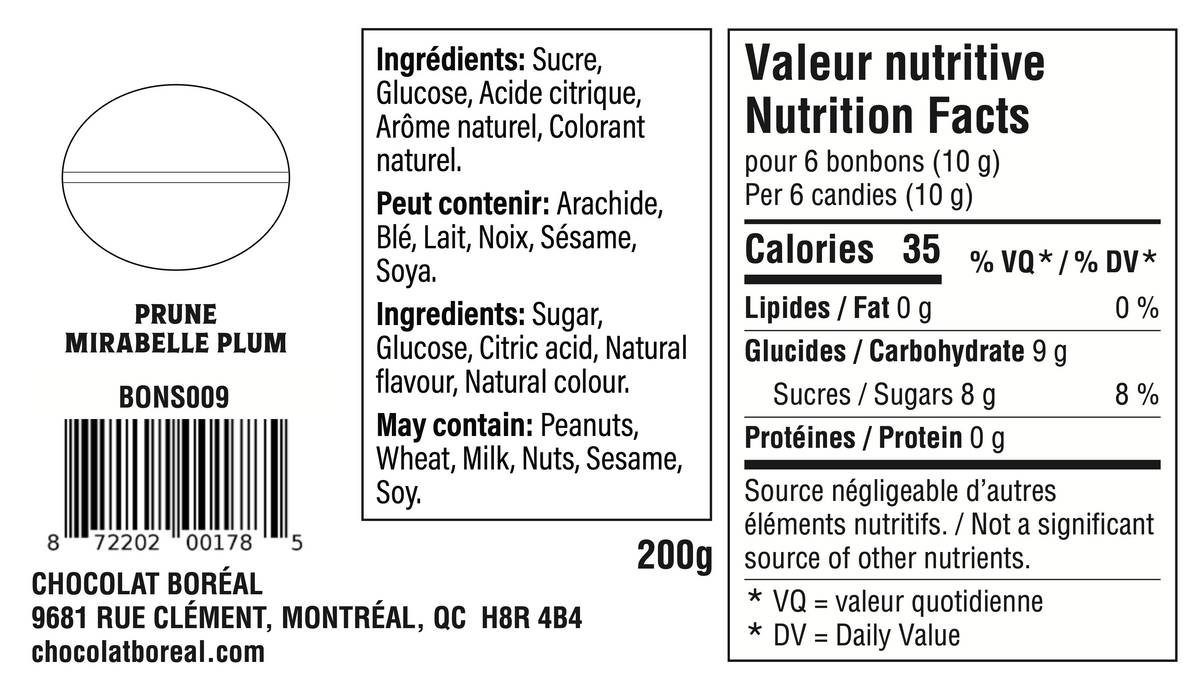 Sachet - BONBONS DURS à l'ancienne : Prune Mirabelle (200g)