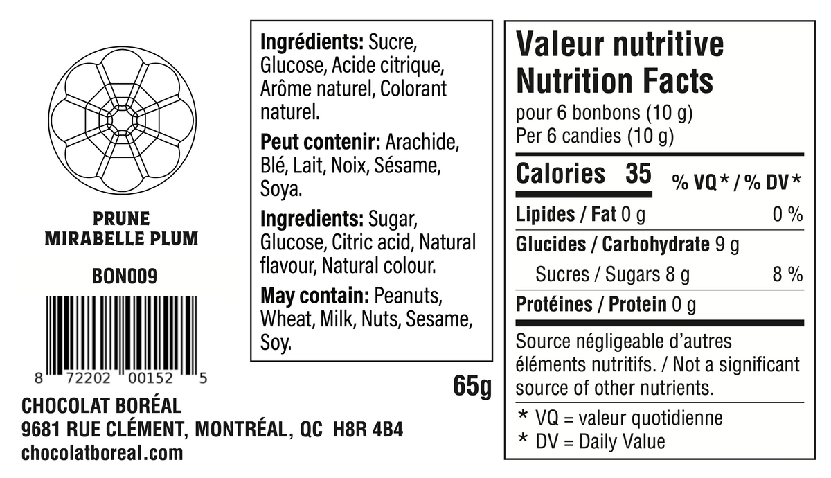 BONBONS DURS à l'ancienne : Prune Mirabelle (65g)