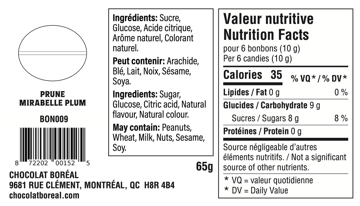 BONBONS DURS à l'ancienne : Prune Mirabelle (65g)