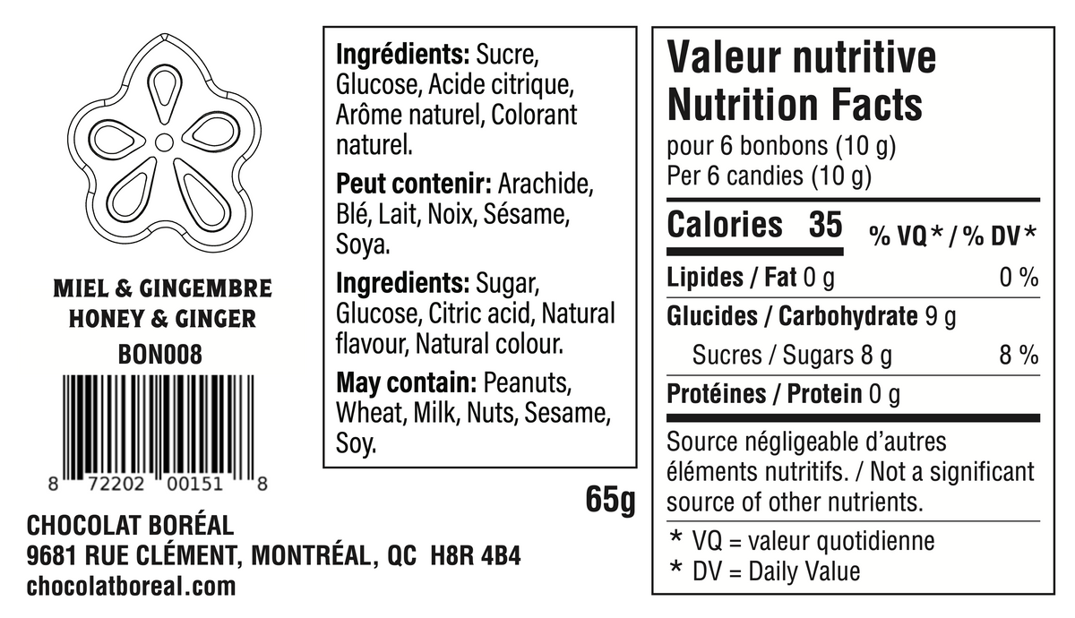 BONBONS DURS à l'ancienne : Miel et gingembre (65g)
