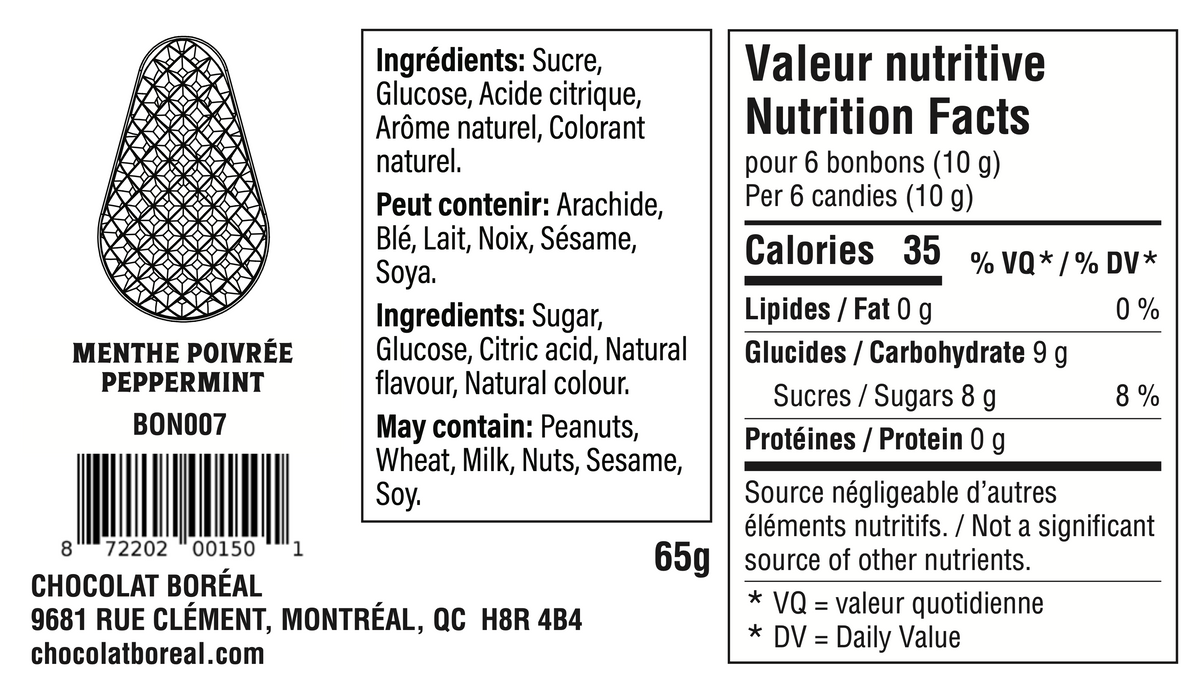 BONBONS DURS à l'ancienne : Menthe poivrée (65g)