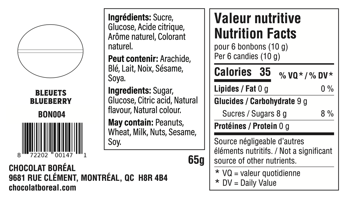 BONBONS DURS à l'ancienne : Bleuets (65g)
