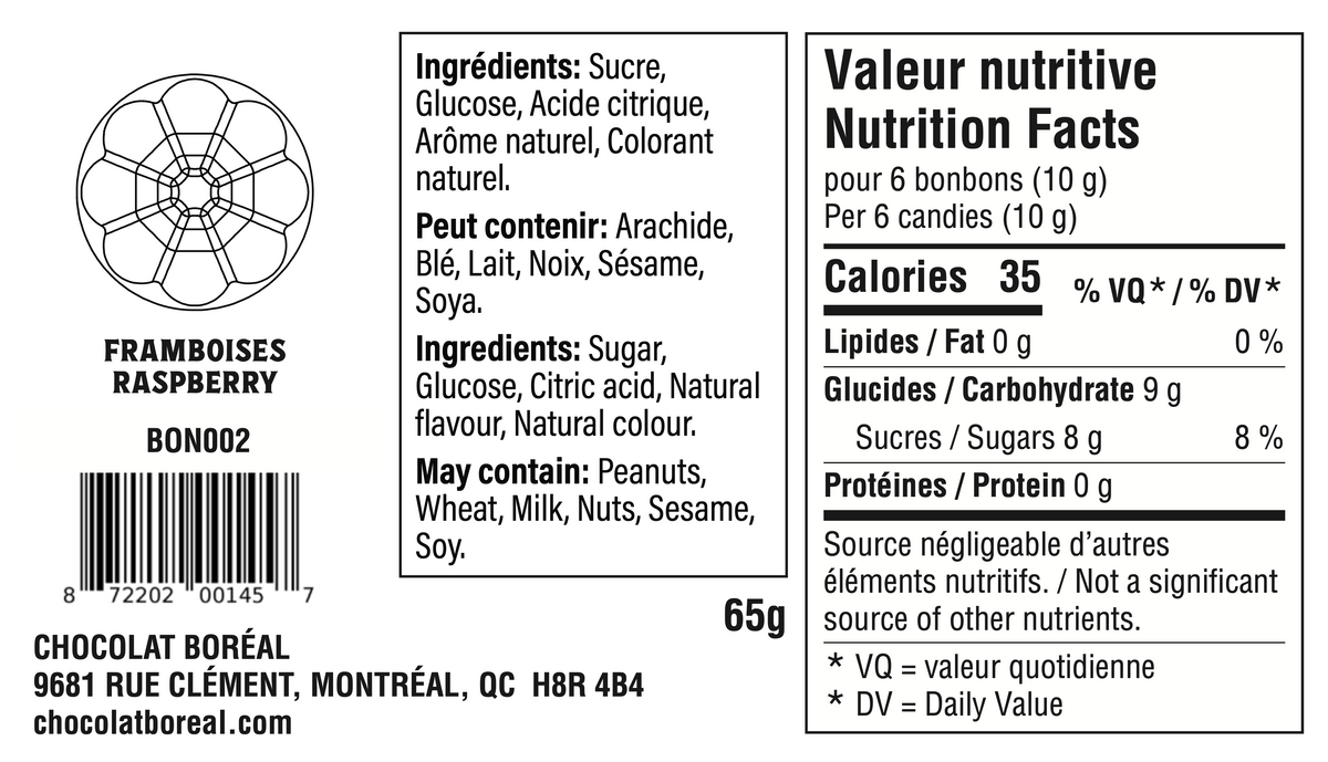 BONBONS DURS à l'ancienne : Framboises (65g)