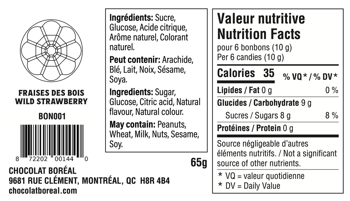 BONBONS DURS à l'ancienne : Fraises des bois (65g)