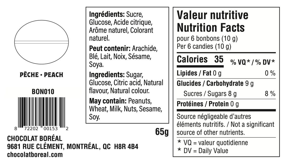 BONBONS DURS à l'ancienne : Pêche (65g)