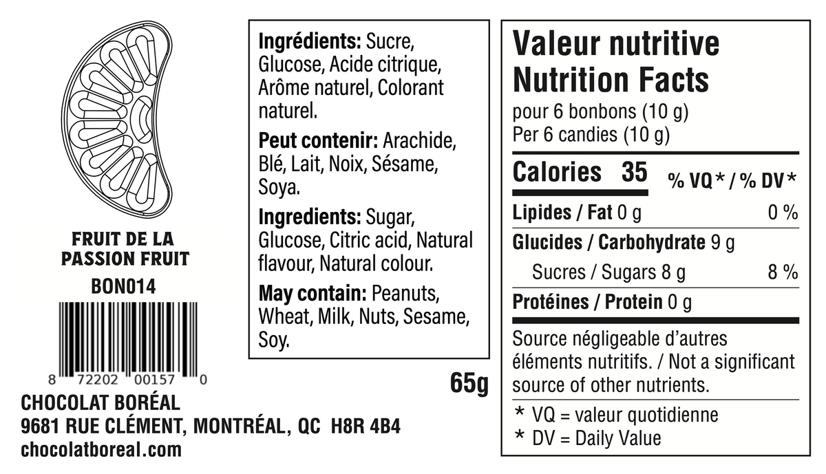 BONBONS DURS à l'ancienne : Fruit de la passion (65g)