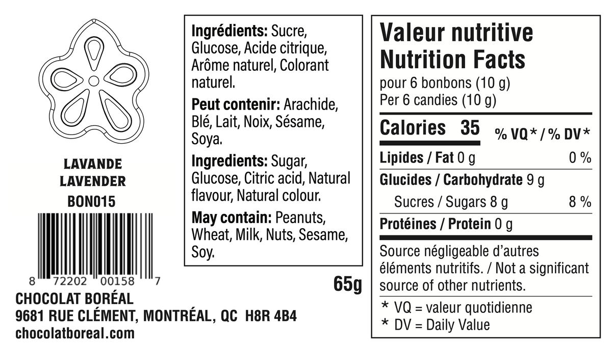BONBONS DURS à l'ancienne : Lavande (65g)