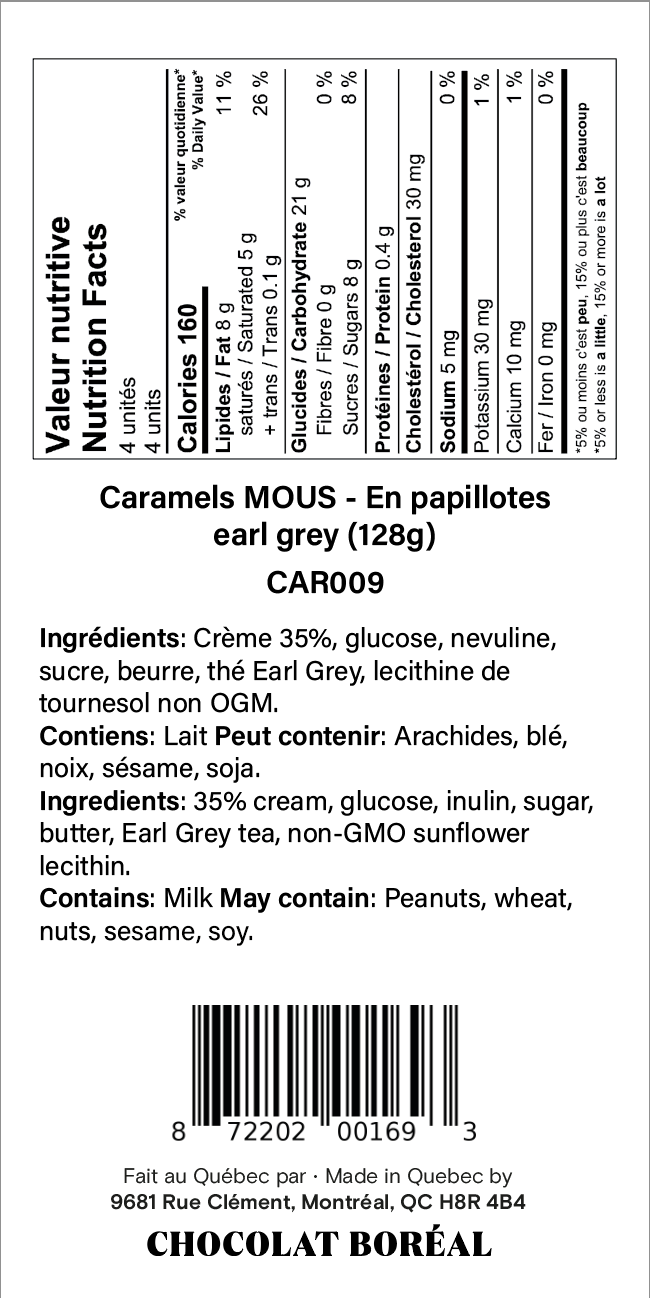 Caramels MOUS - En papillotes : Earl grey (128g)