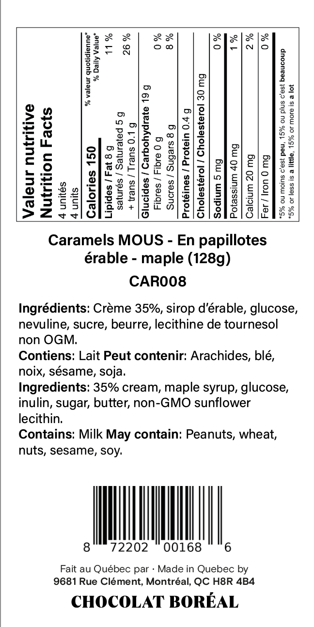 Caramels SOFT - Individually wrapped : Maple (128gr)