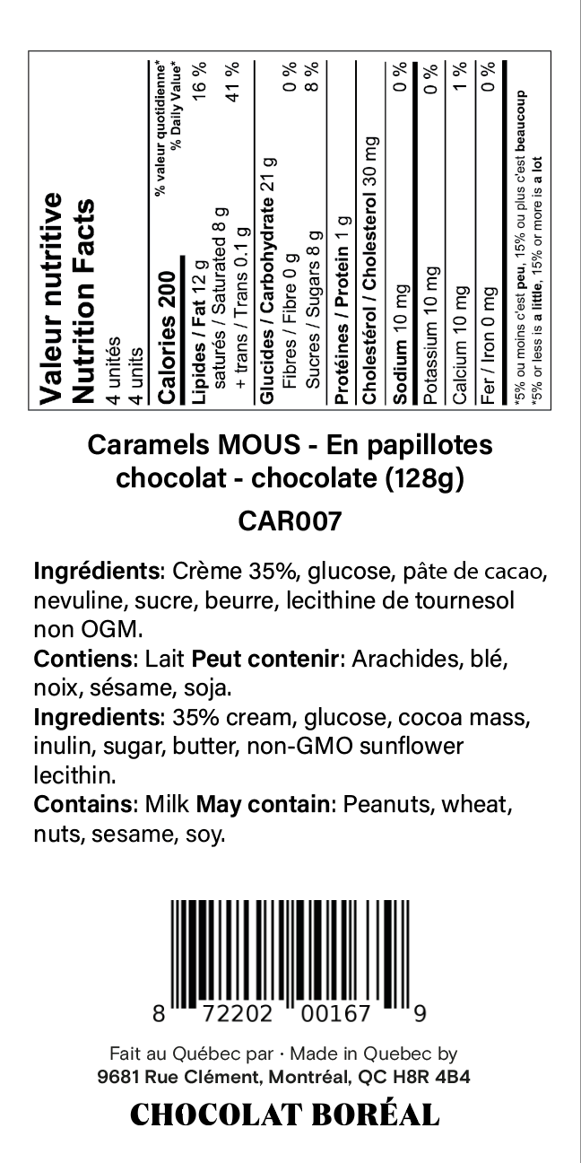 Caramels MOUS - En papillotes : Chocolat (128g)