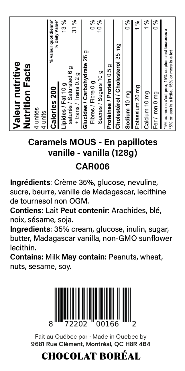 Caramels MOUS - En papillotes : Vanille (128g)