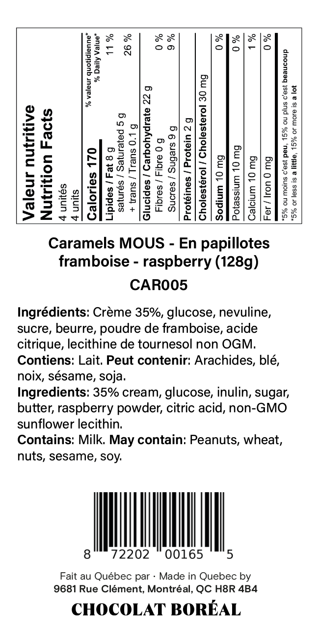 Caramels MOUS - En papillotes : Framboise (128g)