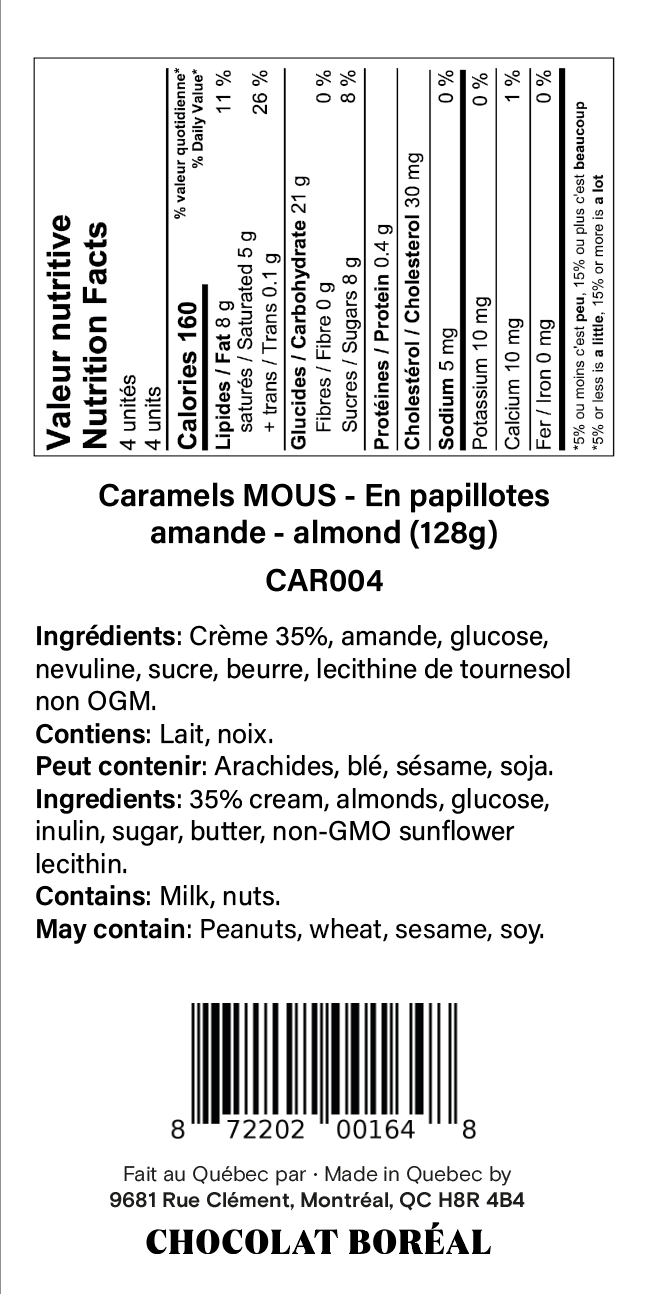 Caramels SOFT - Individually wrapped : Almond (128gr)