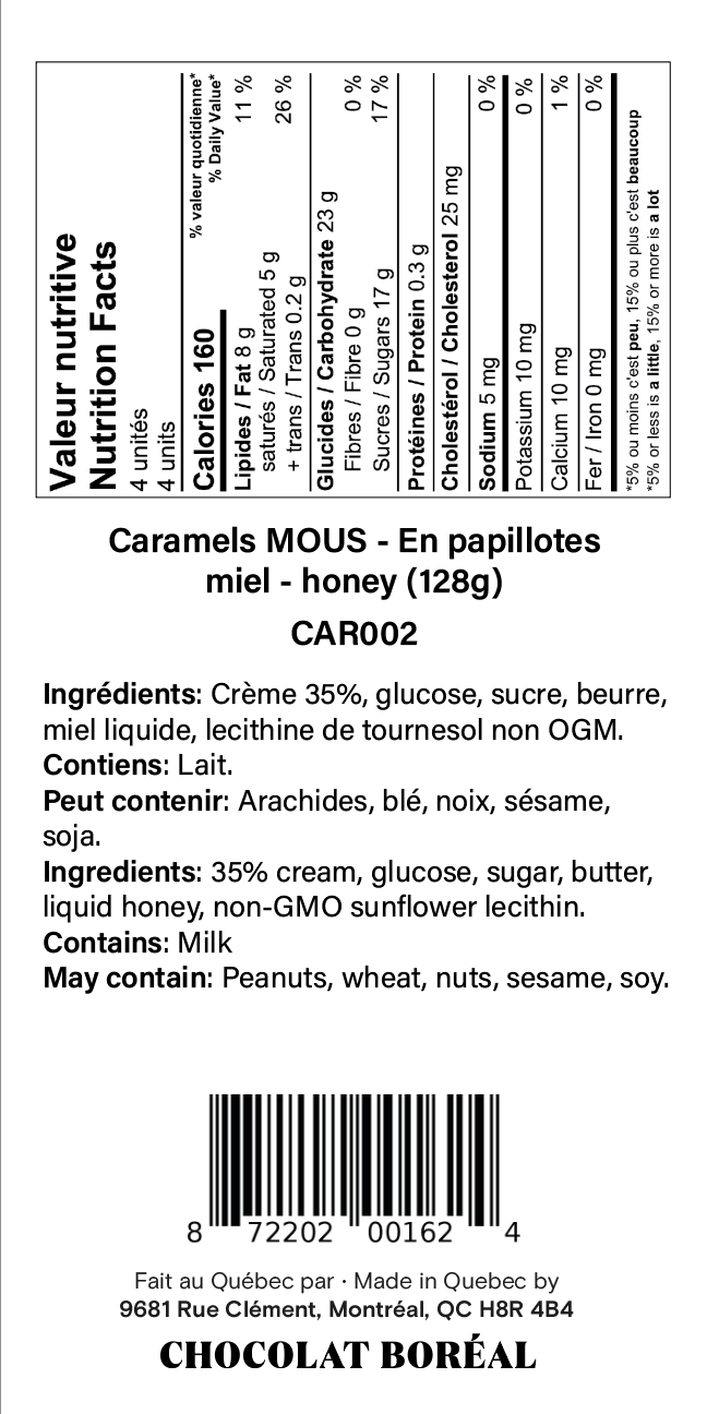 Caramels SOFT - Individually wrapped : Honey (128gr)