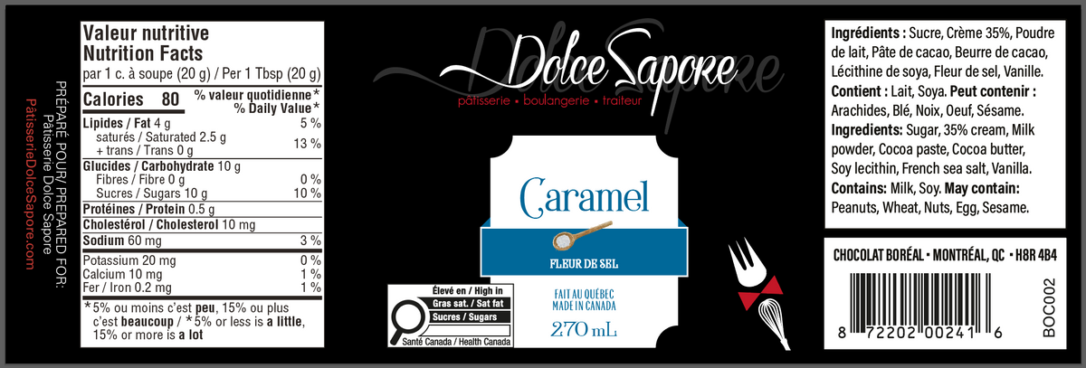 DOLCE SAPORE 1 caisse de 12 Pot Caramel fleur de sel étiquette PERSO (DOLCE005) min. 5