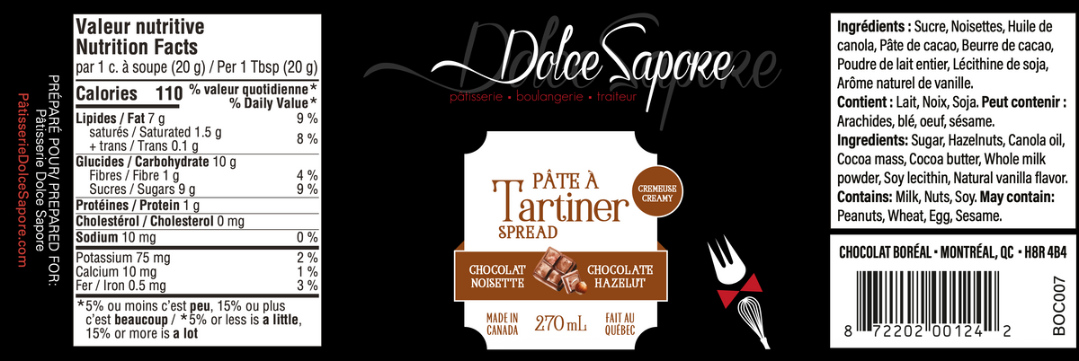 DOLCE SAPORE 1 caisse de 12 Pot Pâte à tartiner noisette crémeuse étiquette PERSO (DOLCE006) min. 5
