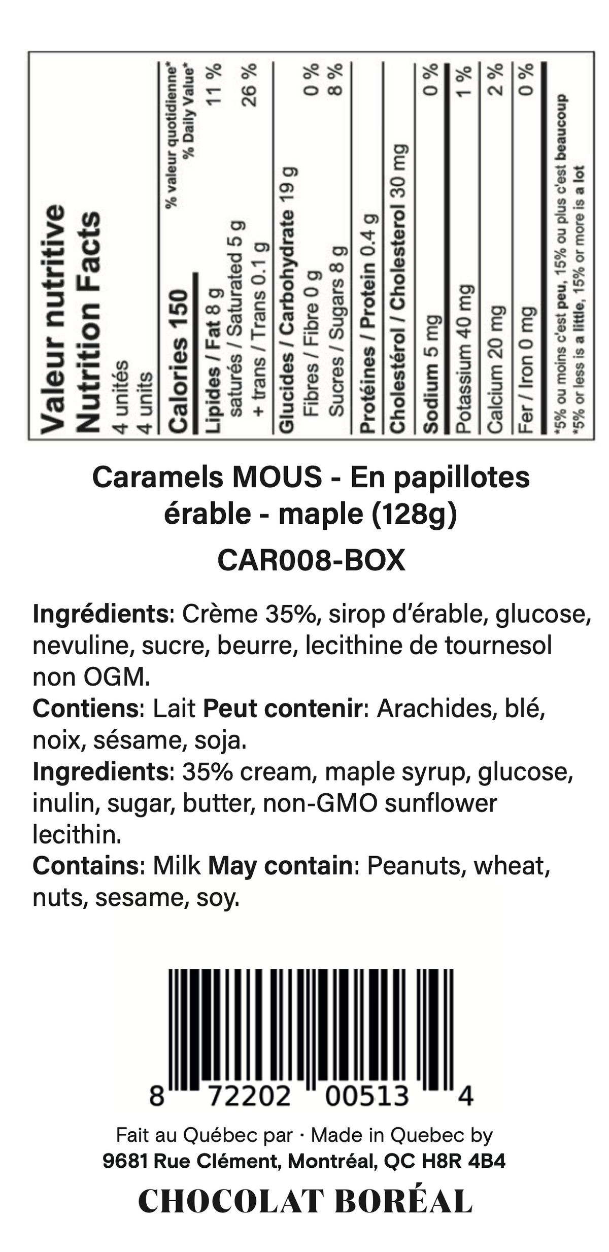Box: Caramels SOFT - Individually wrapped : Maple (128gr)