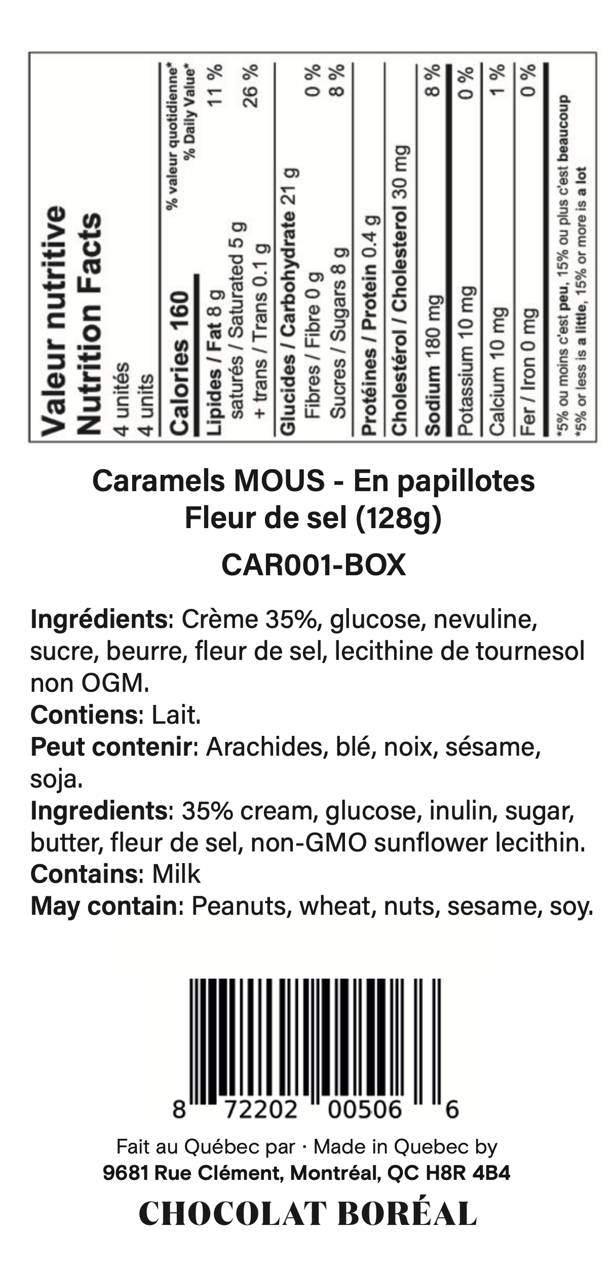 Boîte: Caramels MOUS - En papillotes : Fleur de sel (128g)