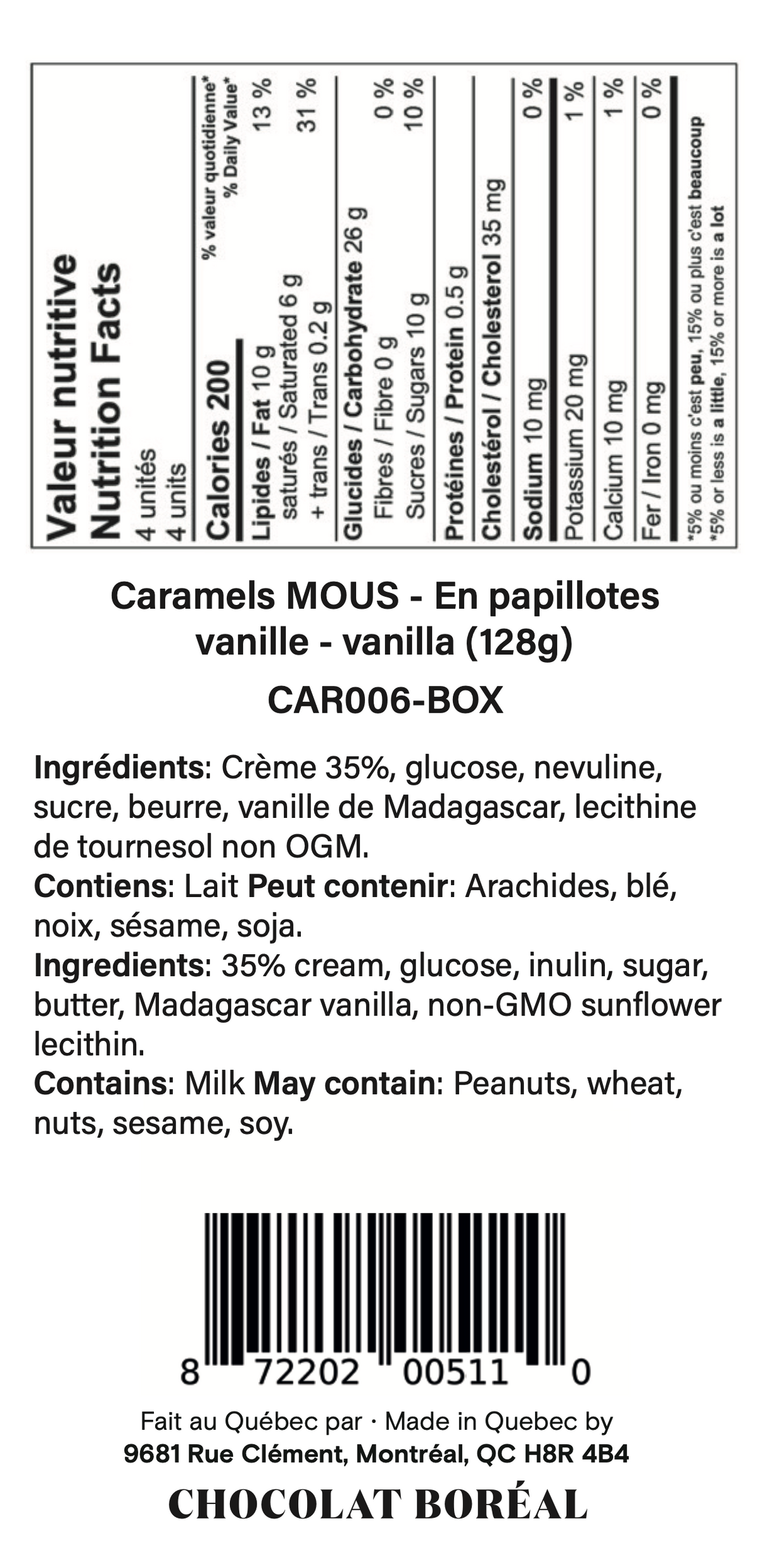Box: Caramels SOFT - Individually wrapped : Vanilla (128gr)