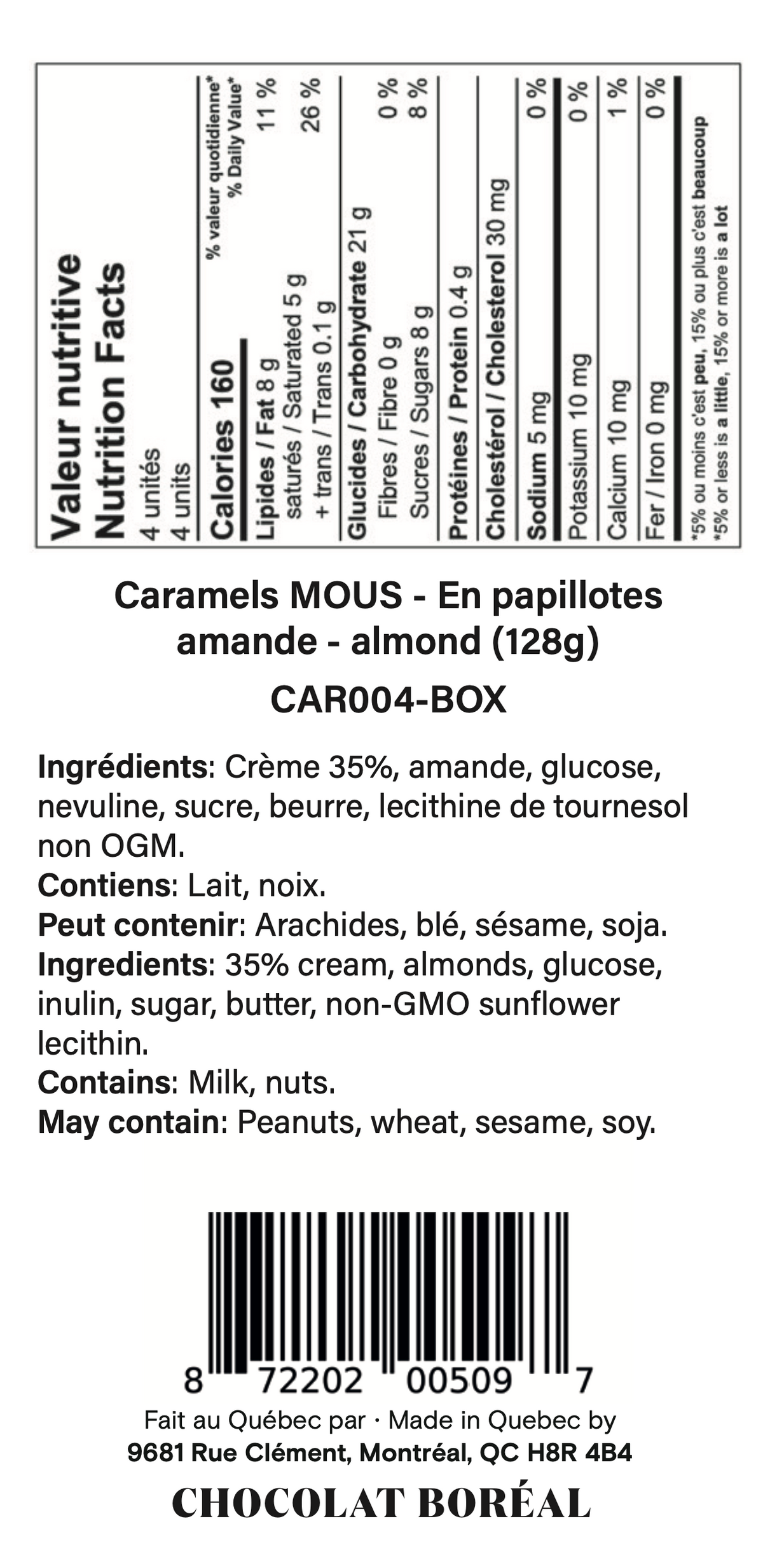 Box: Caramels SOFT - Individually wrapped : Almond (128gr)