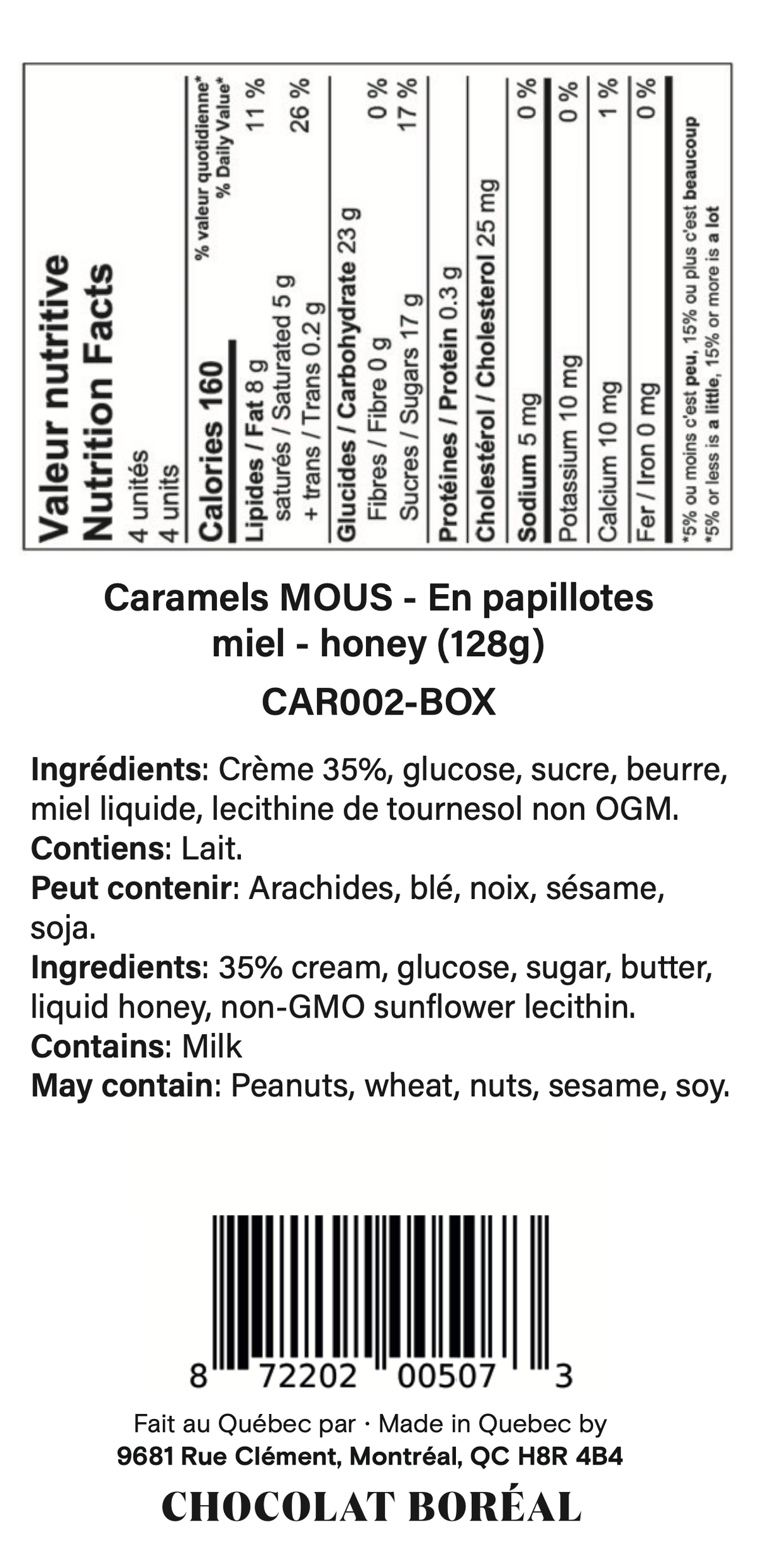 Box: Caramels SOFT - Individually wrapped: Honey (128gr)