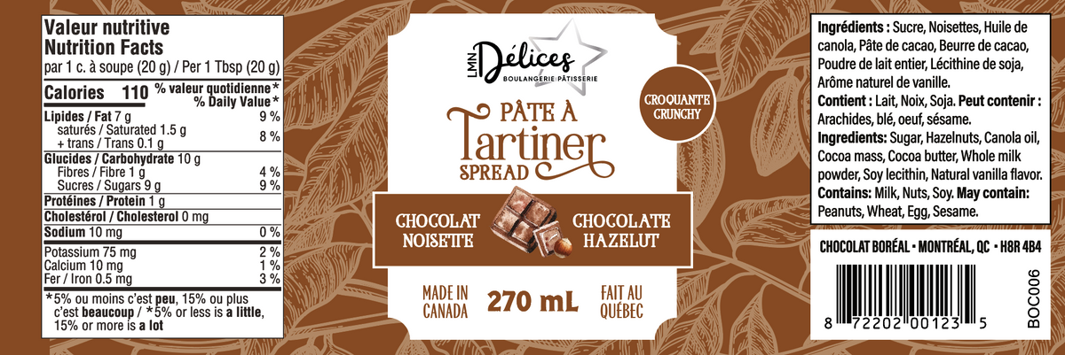 LMN Délices 1 caisse de 12 Pâte à tartiner Chocolat & Noisette croquante étiquette PERSO (LMN007)