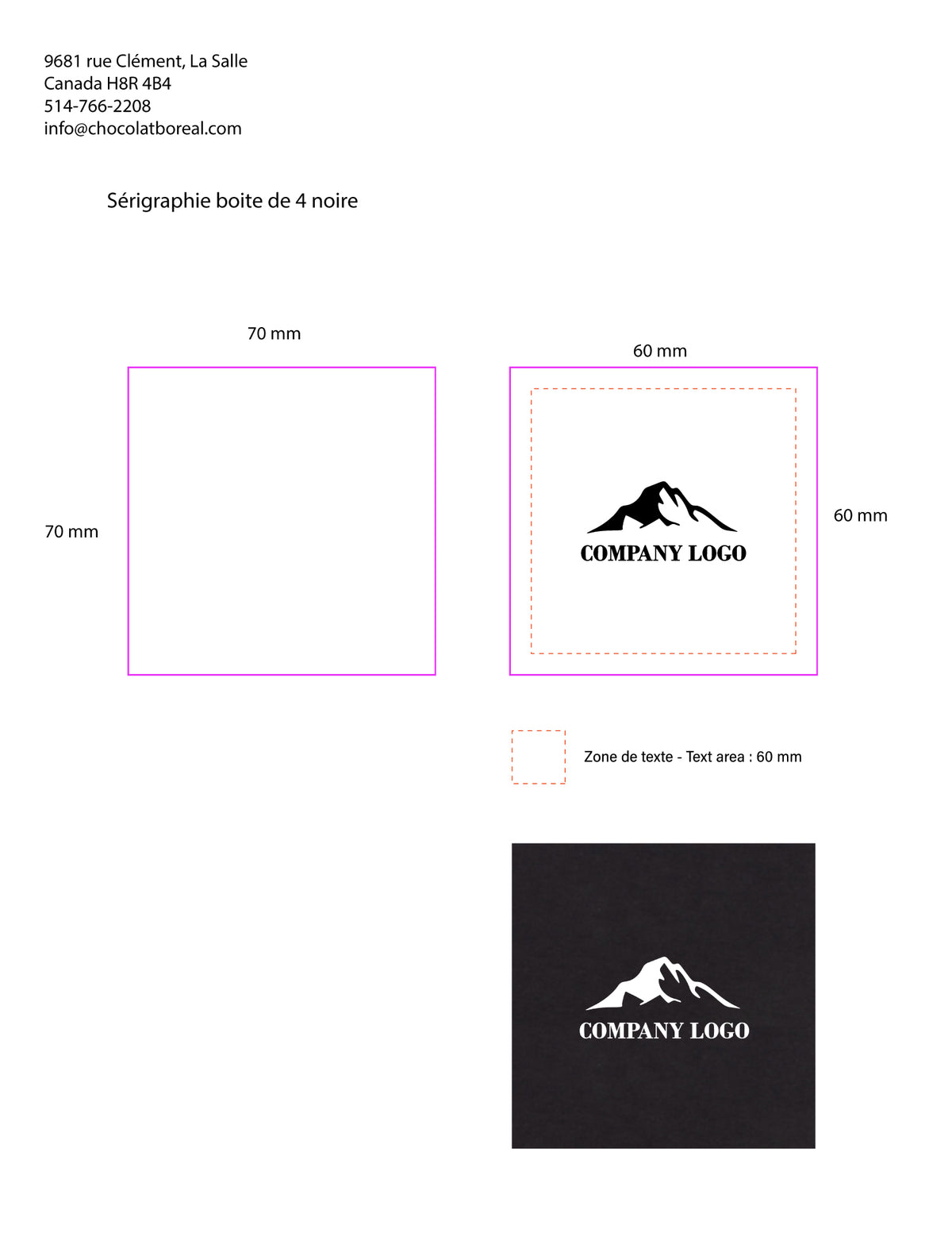 Boîte personnalisée noire de 4 chocolats sérigraphiée