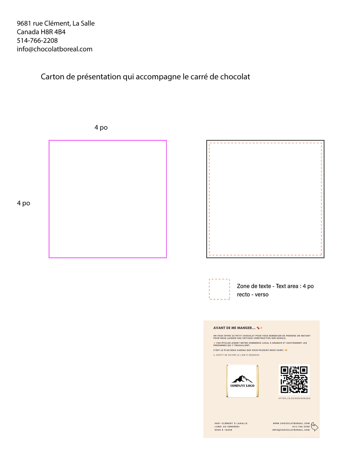 Carrés de chocolat personnalisés + carton