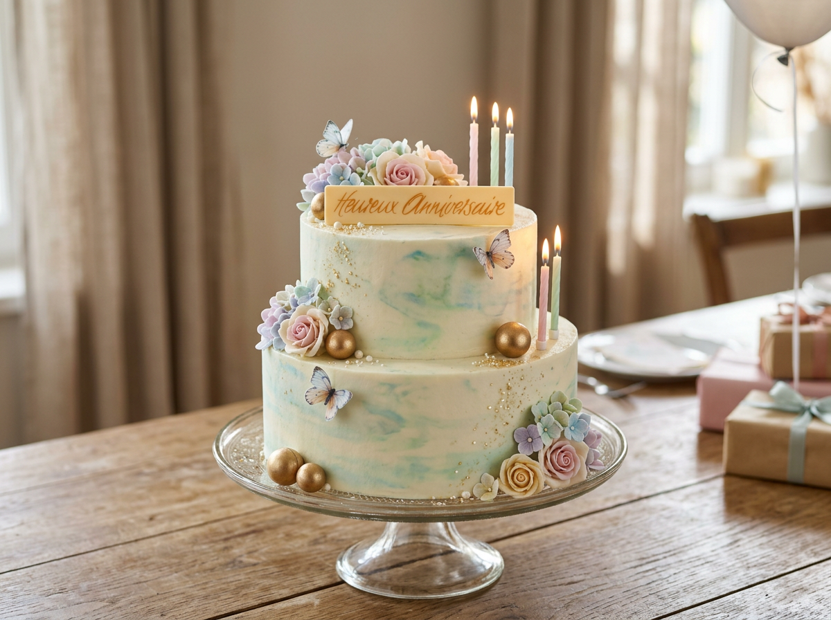 192 x BF004 - "Heureux anniversaire" BLANC (CH012 - 15 x 70 mm)