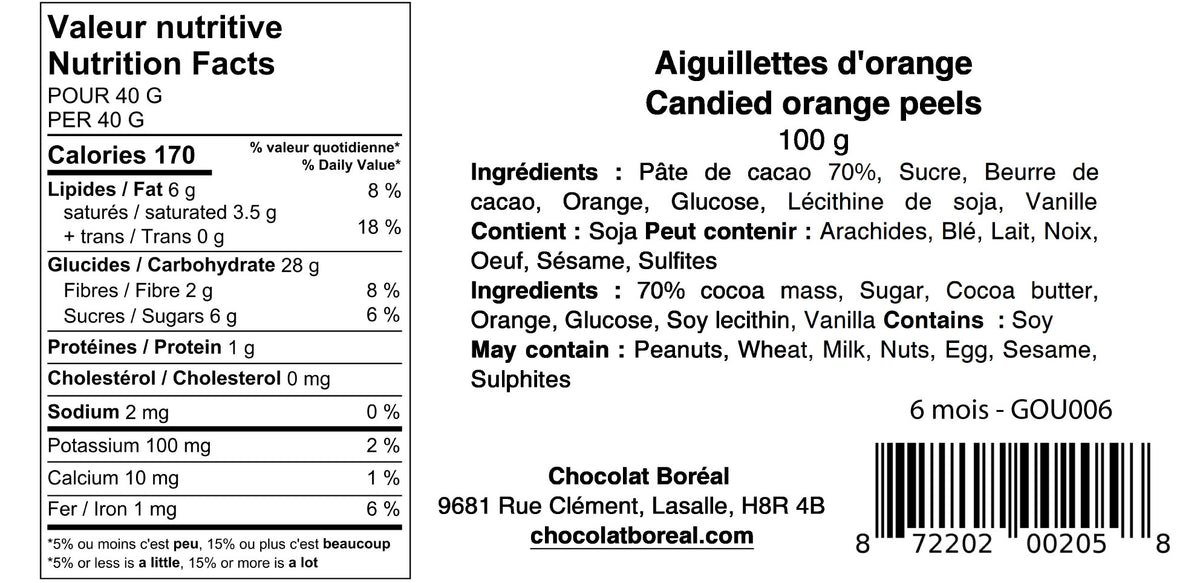 Écorces d'oranges confites recouvertes de chocolat noir