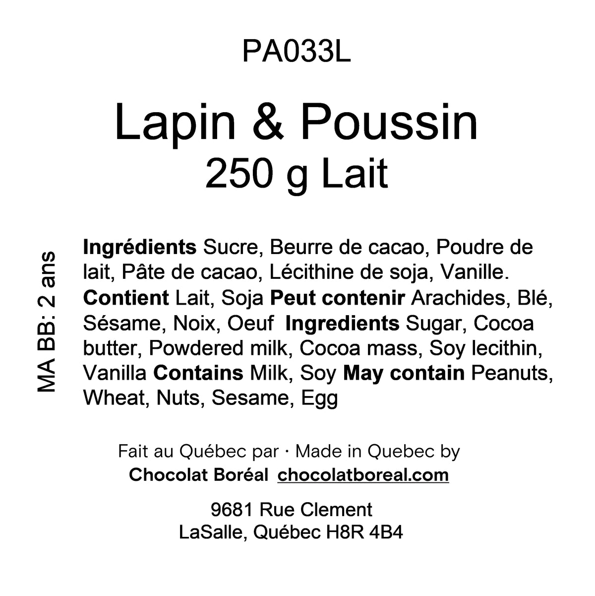 Lapin &amp; poussin dans oeuf (250 g) - Livraison locale seulement