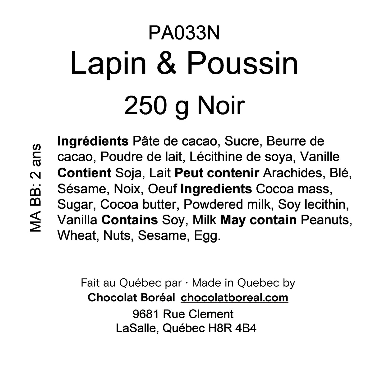 Lapin &amp; poussin dans oeuf (250 g) - Livraison locale seulement