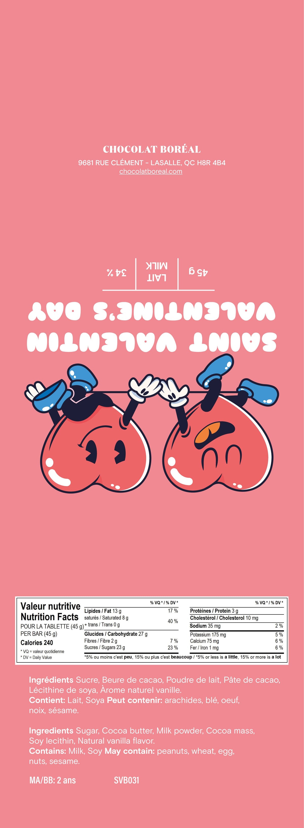 Tablette carré Saint Valentin personnages (45g)