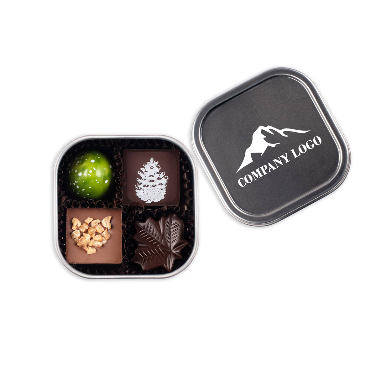 Boîtes métalliques grises personnalisées de 4 chocolats