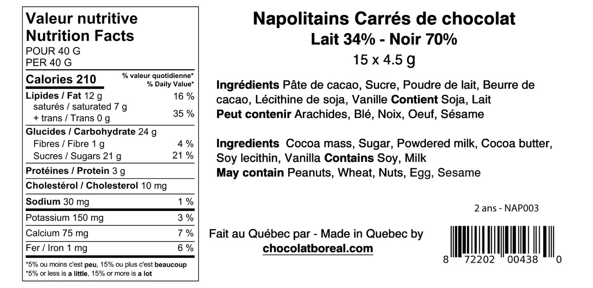 Assortiment de carrés de chocolat 