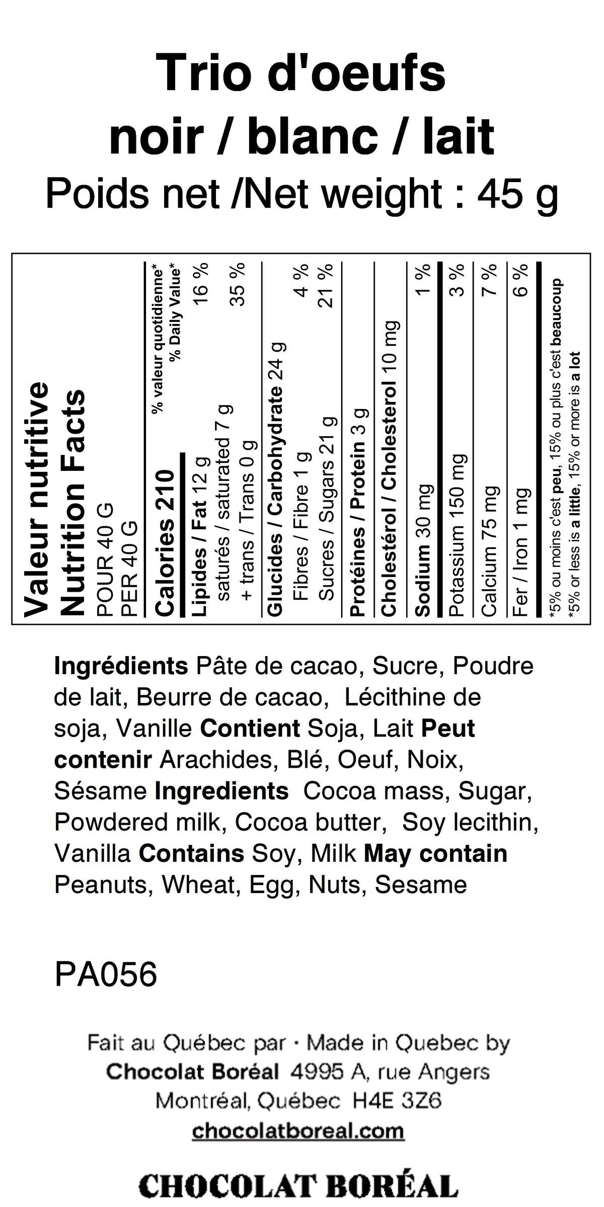 Trio of natural chocolate eggs - Local delivery only