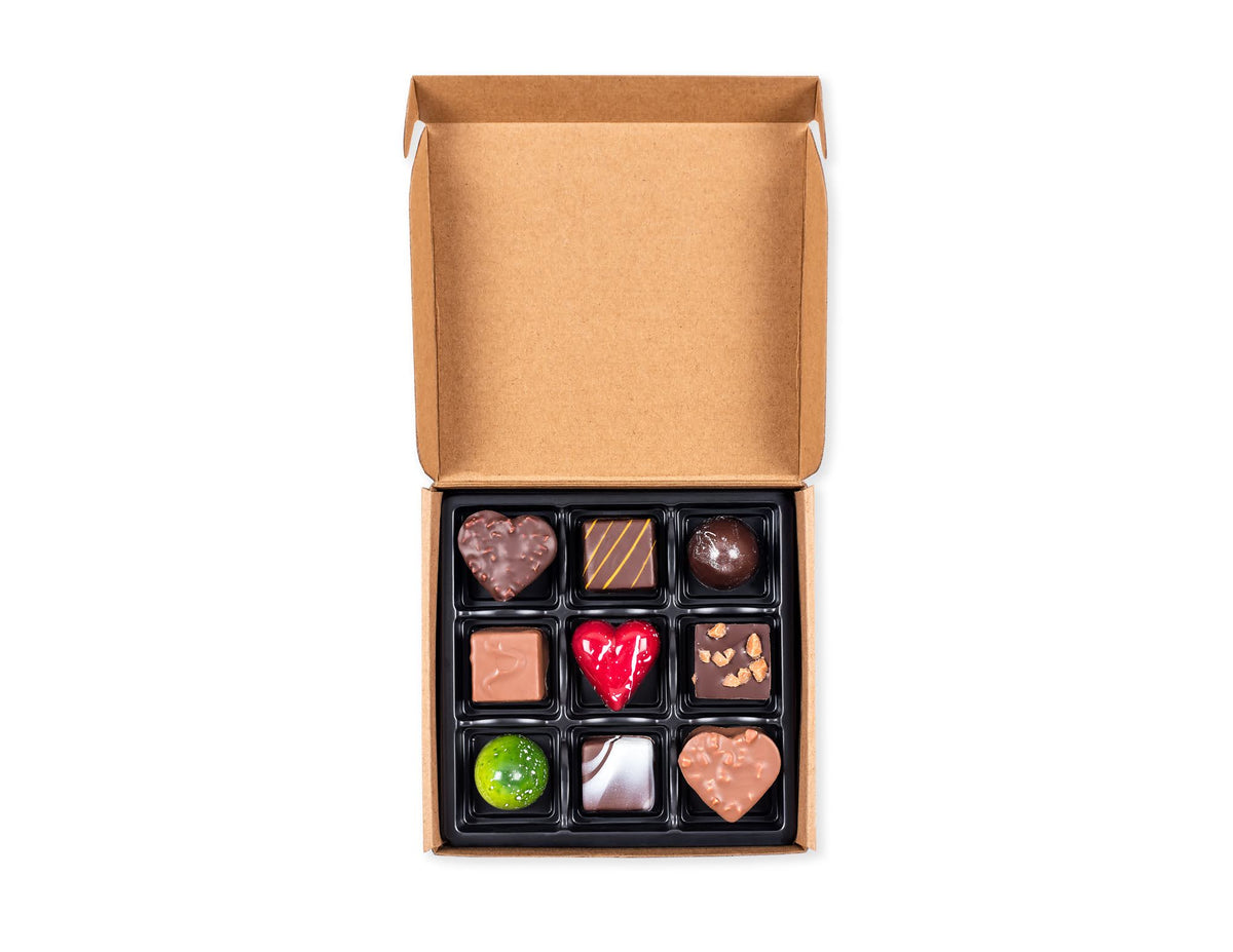 Boîte de 9 chocolats fins assortis - Saint-Valentin